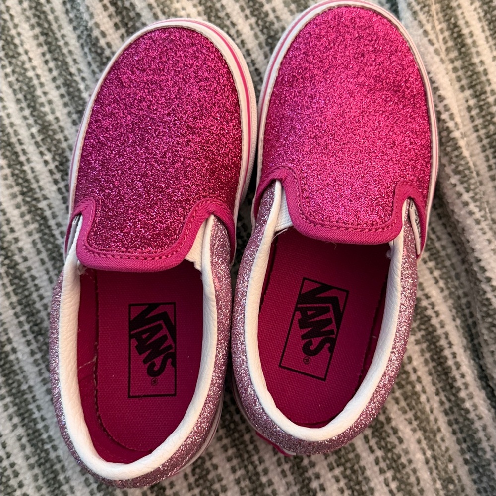 Vans Fuchsia Glitter Slip-On Sneakers. Never been worn.